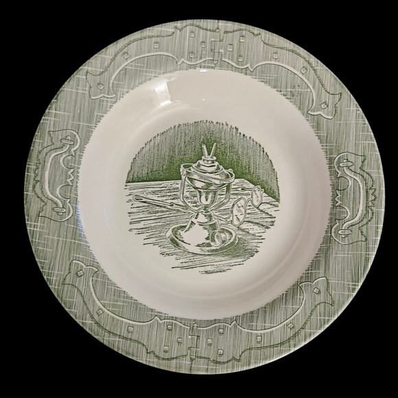 Set of 3 Royal Ironstone The Old Curiosity Shop Green Soup Bowls 8.25" USA - Picture 1 of 6
